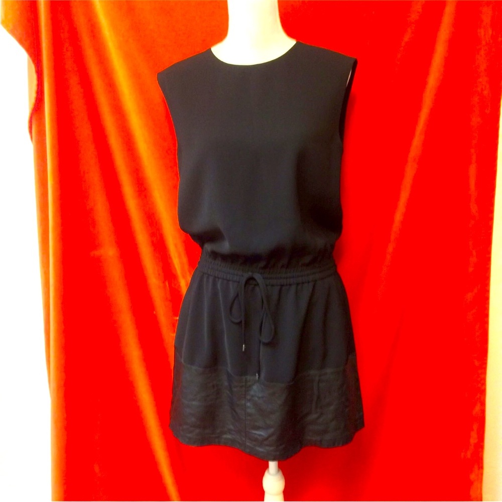 Vince leather hem sleeveless minidress black size xs